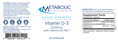 Vitamin D-3 25000 IU w/ K2 MK-7 * Metabolic Maintenance Supplement - Conners Clinic